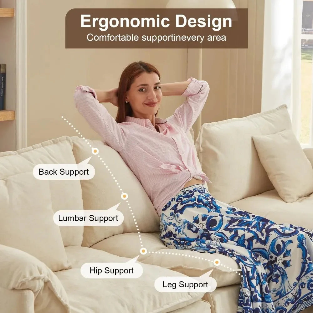 Luxury 108” Modular Sectional Sofa – Comfy Cloud Couch with Movable Ottoman, Charging Station,Side Pockets & Throw Pillows