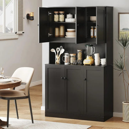 71" Tall Pantry Storage Cabinet with Microwave Stand & Door Shelf,  6 Doors