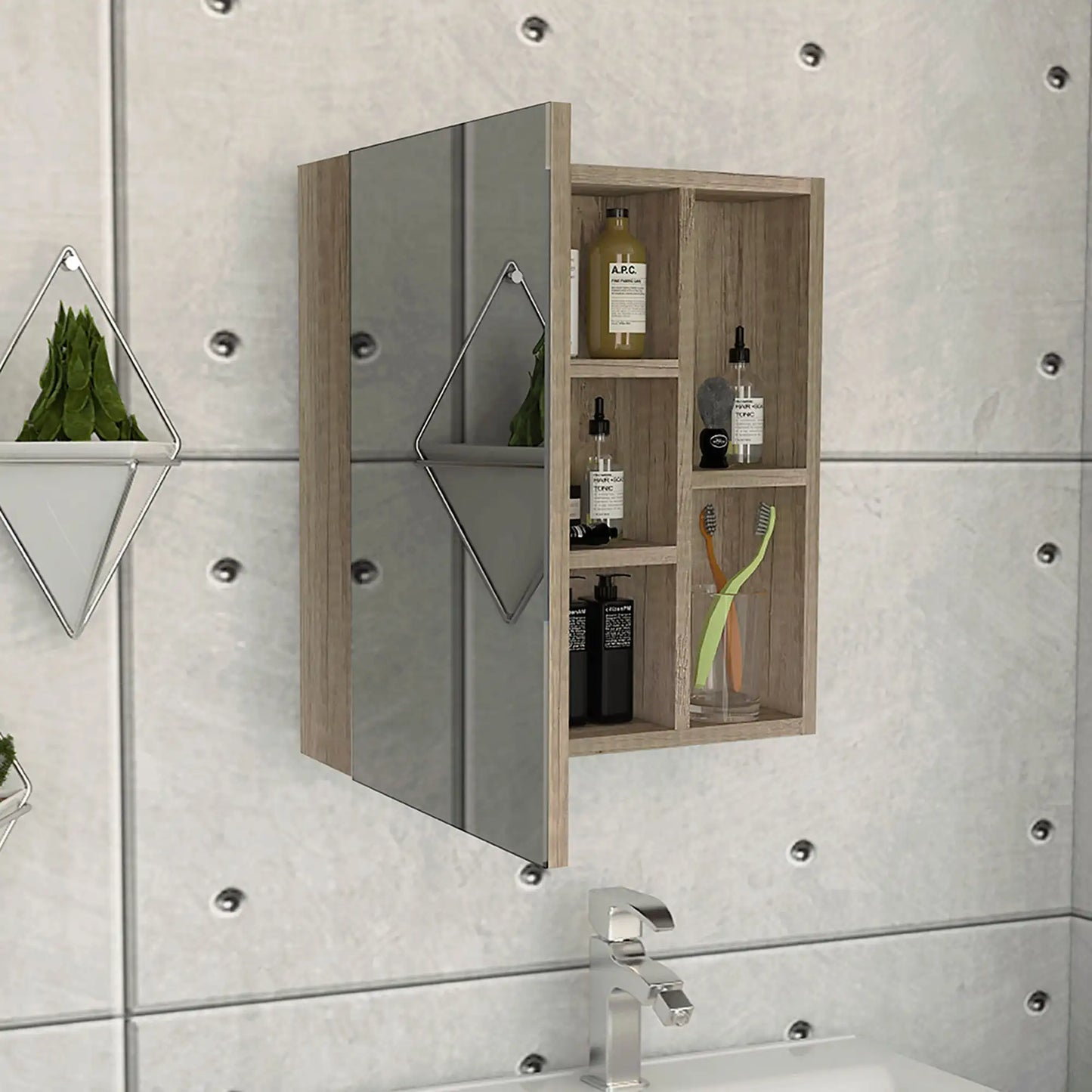 Labelle Medicine Cabinet With Mirror, Five Internal Shelves, Single Door Pine