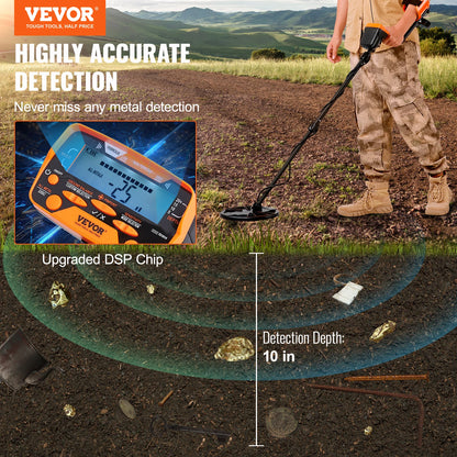 Metal Detector 10Inch Waterproof Search Coil with LCD Display 7 Modes Adjustable 41''-52''