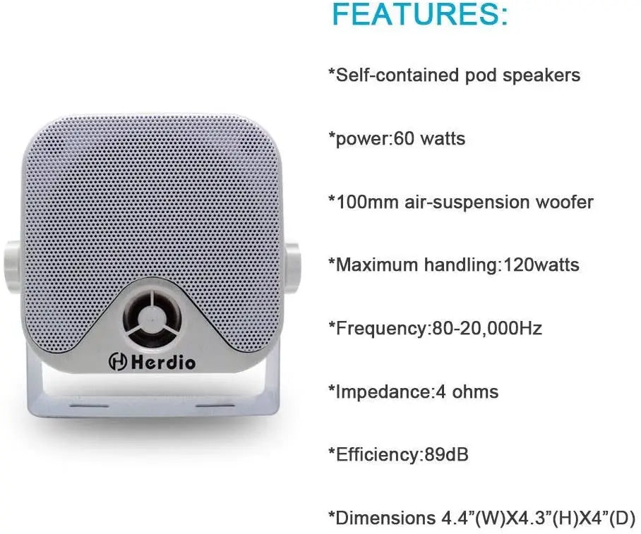 4'' 100W Heavy Duty Waterproof Boat Marine Bluetooth Speakers Surface Mounted