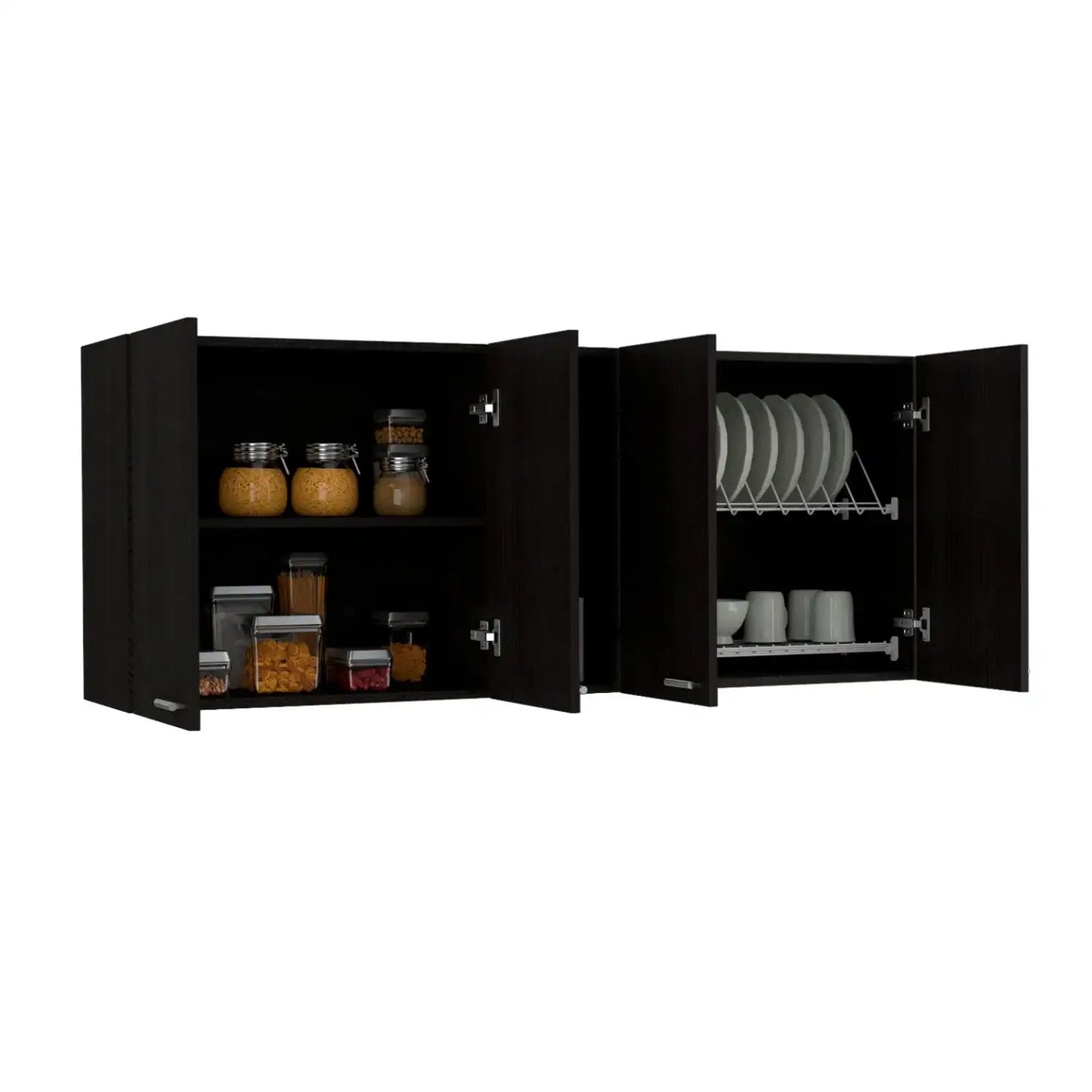 Portofino 150 Wall Cabinet,  Double Door, Two External Shelves, Two Interior Shelves Black Kitchen Cabinet