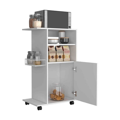 Clip Kitchen Cart, Single Door Cabinet, Four Casters White