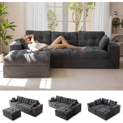 L-Shaped Sectional Sofa with Convertible Left/Right Ottoman,