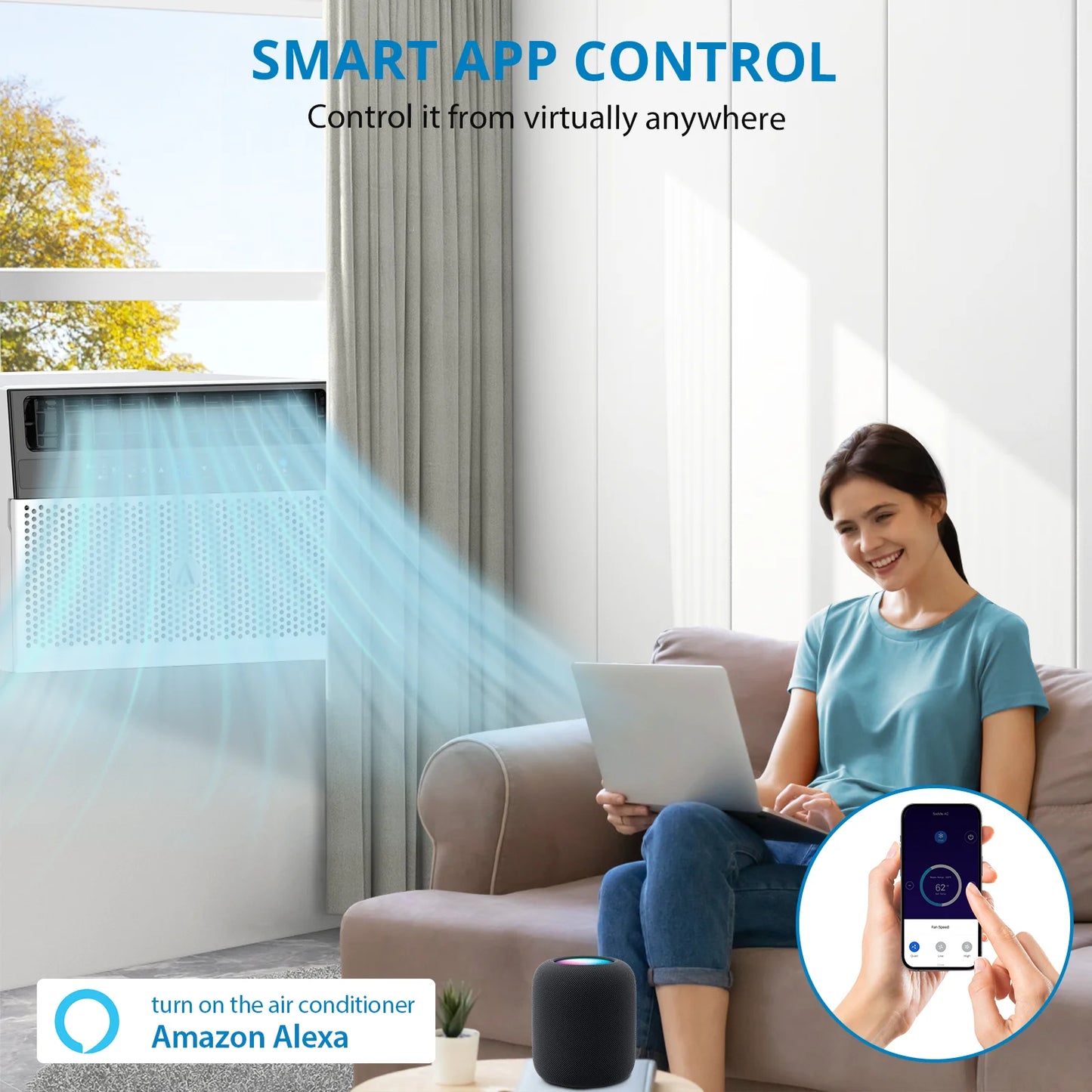 6000 BTU Window Air Conditioner, Energy Efficient, U Shaped Air Conditioner Cools Up to 350 Sq Ft, WIFI