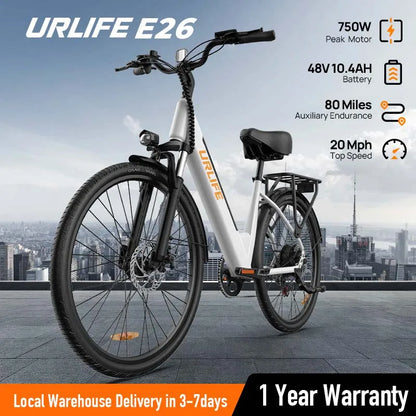 Peak 750W E26 Electric Bike for Adults | 48V 10.4Ah Removable Battery, Top Speed 20MPH, 26''X2" Standard Tire, 7-Speeds