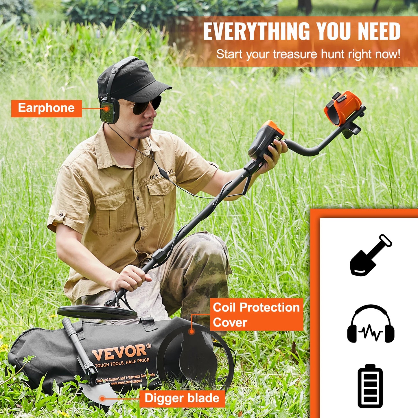 Metal Detector 10Inch Waterproof Search Coil with LCD Display 7 Modes Adjustable 41''-52''
