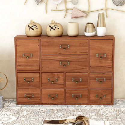 12 Drawer Wooden Apothecary Cabinet with Label Slot & Metal Handle Tabletop Storage Box Library Card Catalog Cabinet for Kitchen or Desk