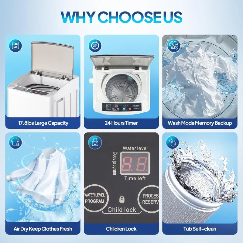RV Size 17.8LBS Full Automatic Washing Machine and 1.5CuFt Portable Clothes Dryer Set, Compact