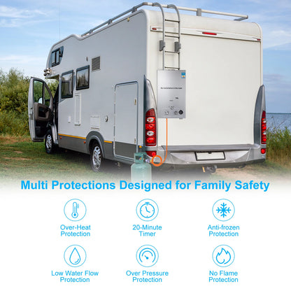 6L-18L LPG Gas Tankless Hot Water Heater Outdoor Use;  Stainless Steel Camping W/Shower Kit LPG Water Heater