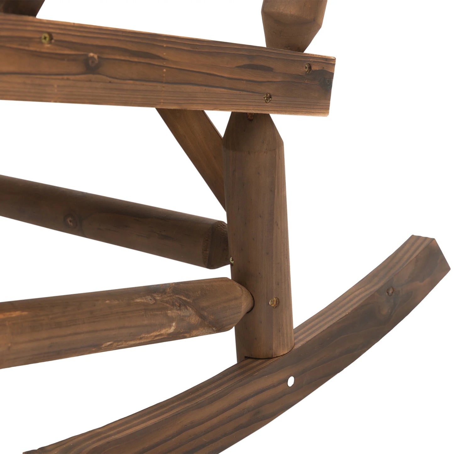 2-Person Patio Rocking Chair Wooden Log Loveseat Rocker Backyard Garden Walnut