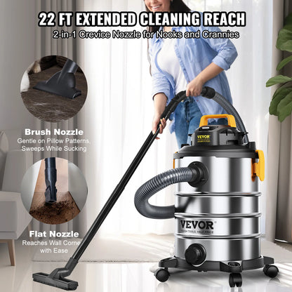 SucceBuy Stainless Steel Wet Dry Shop Vacuum Wet  Dry Vac Powerful Suction  Small Shop Vac Perfect for Carpet Debris  Pet  Hair