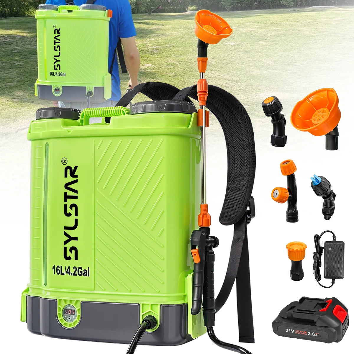 4 Gallon Battery Powered Backpack Sprayer 16L Agriculture Spray 100 PSI 5 Nozzles Electric Graden Sprayer