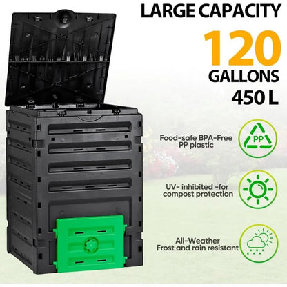 Garden Compost Bin; BPA Free Material -120 Gallon