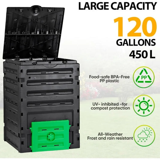 Garden Compost Bin; BPA Free Material -120 Gallon