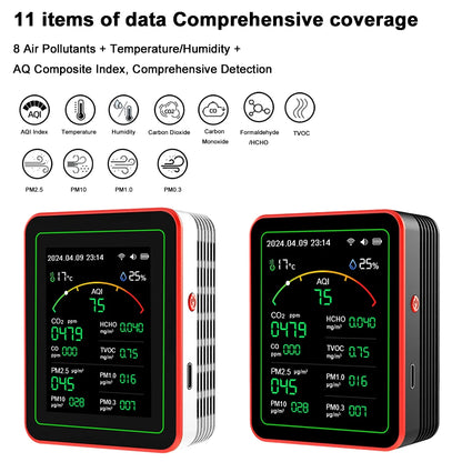 WiFi 15 in 1 Indoor Air Quality Monitor TFT Display Portable AQI PM0.3 PM1.0 PM2.5 PM10 Tester Household CO CO2 TVOC HCHO Tester