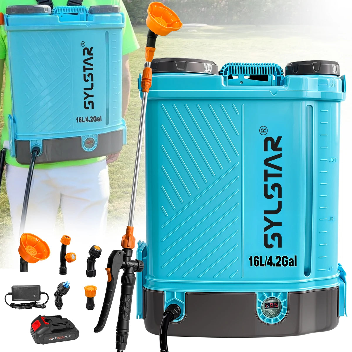 4 Gallon Battery Powered Backpack Sprayer 16L Agriculture Spray 100 PSI 5 Nozzles Electric Graden Sprayer