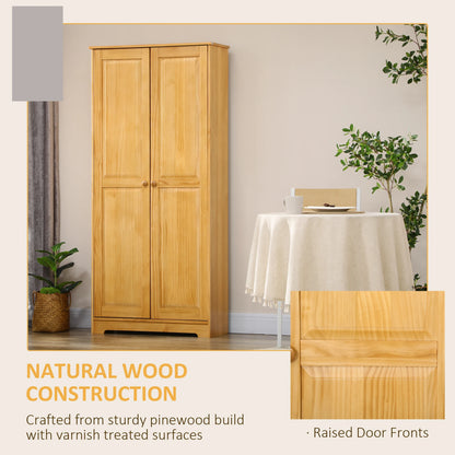 Homcom 67" Pinewood Kitchen Pantry Storage Cabinet with 2 Doors, Brown