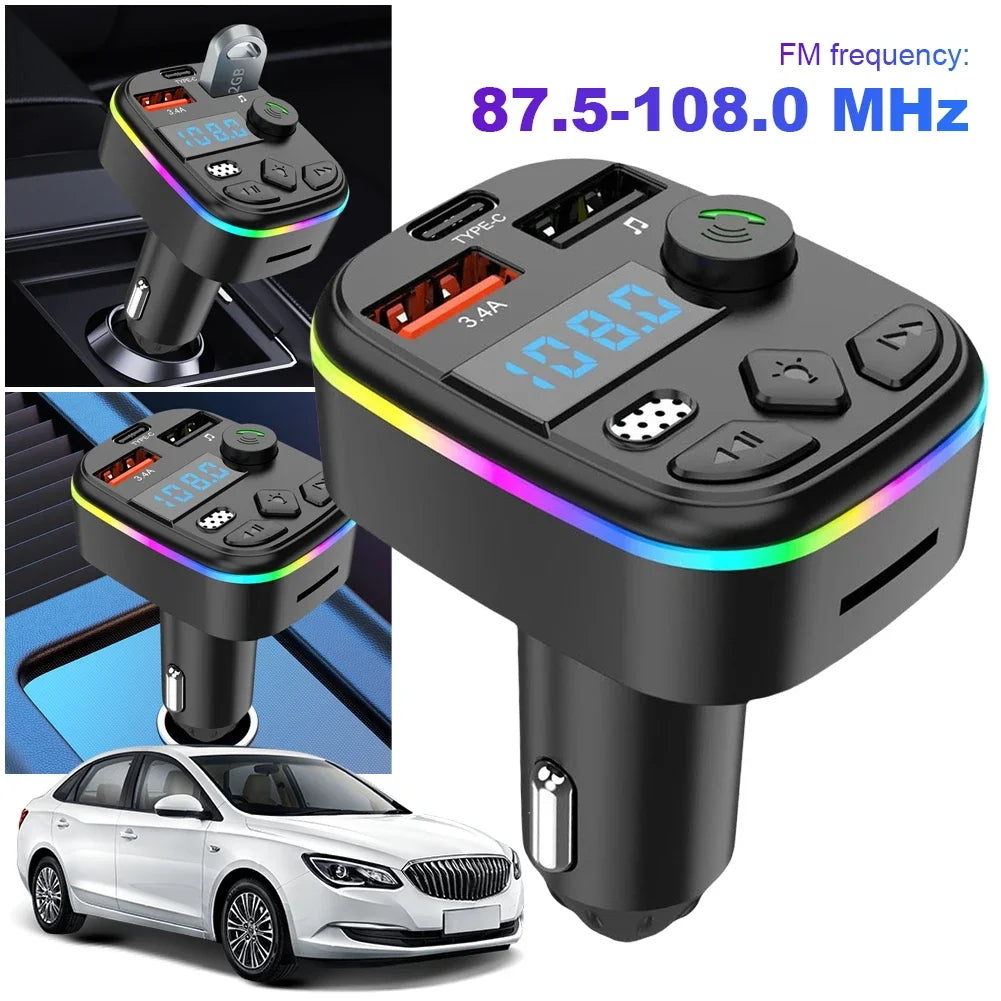 Hands Free Wireless MP3 Player Bluetooth-Compatible 5.3 Support TF Card U Disk Cell Phone Charger Car FM Transmitter