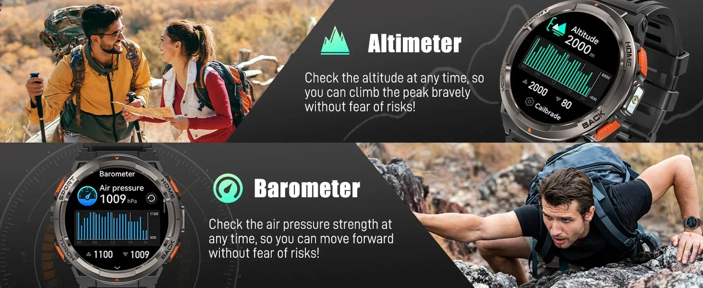LaNikar New Smart Watch KE5 3ATM Waterproof Original Design Sports Watch With Compass And Altitude Barometer LED Flashlight Call