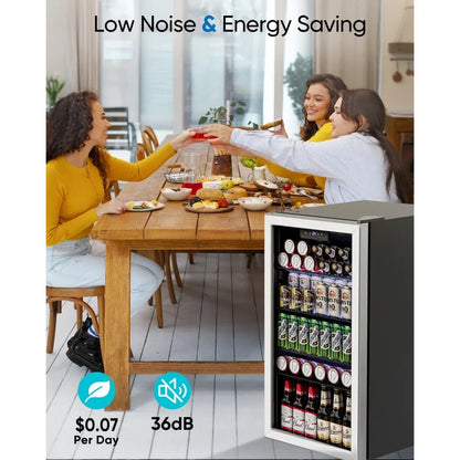 Beverage Refrigerator Cooler - 126 Can Mini Fridge Glass Door for Drinks Soda Beer Wine - Small Refrigerator for Office Bedroom