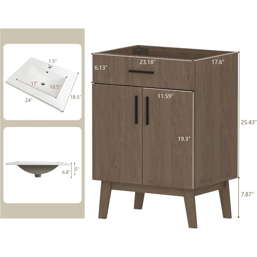 24" Bathroom Vanity with or without Sink, Two Soft Close Cabinet Doors