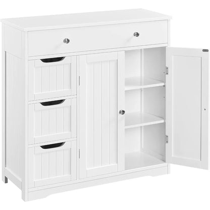 Bathroom Free-Standing Floor Cabinet, Practical Storage Cabinet with 4 Drawers and 2 Doors