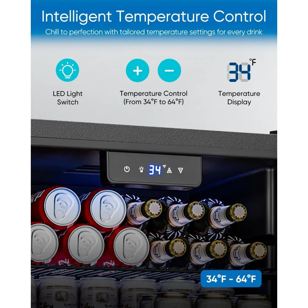 Beverage Refrigerator Cooler - 126 Can Mini Fridge Glass Door for Drinks Soda Beer Wine - Small Refrigerator for Office Bedroom