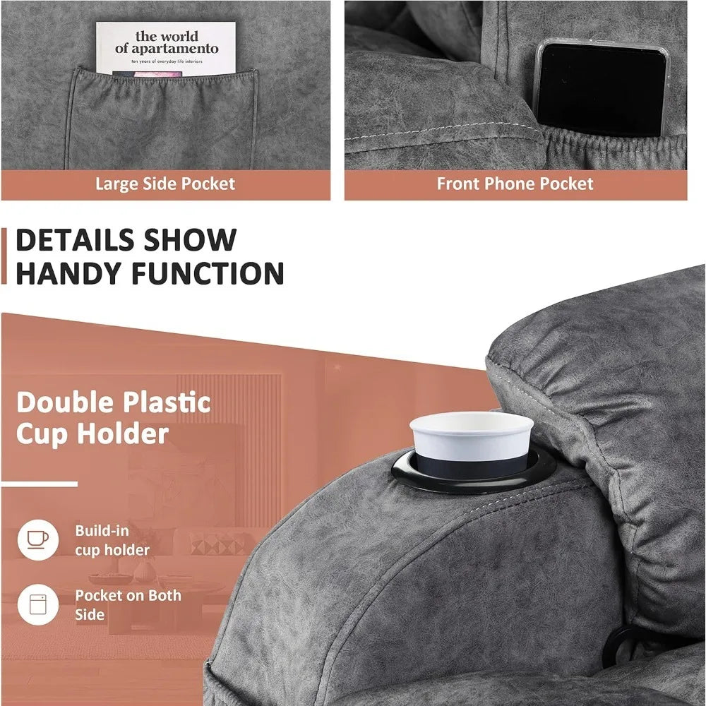 Overstuffed Massage Recliner Chair with Heat Fabric Massaging Manual Recliner with Cup Holders
