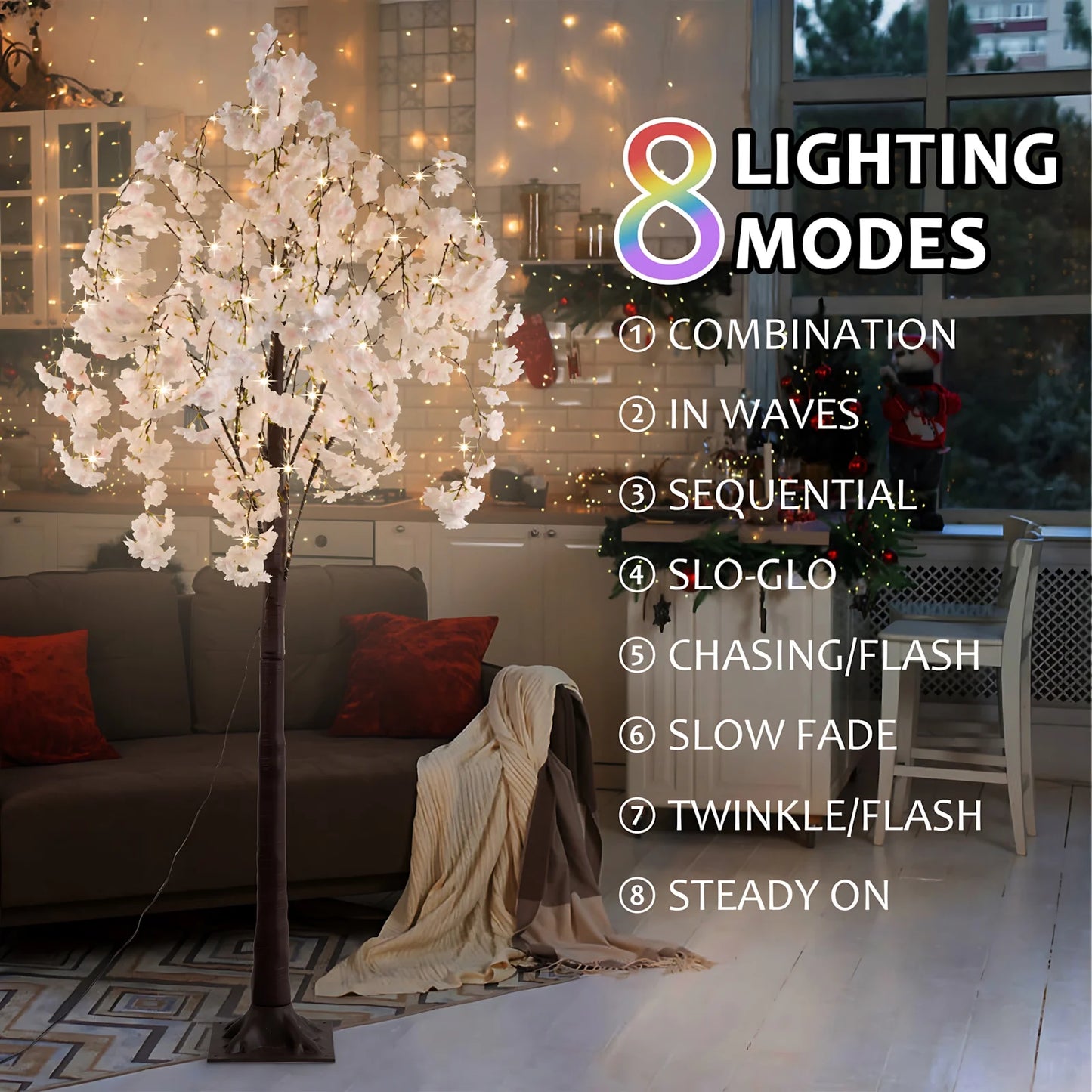 Darling Artificial Cherry Blossom Tree Light, 6ft Lighted Trees for Decoration Inside, 450 LED Lights Warm Light