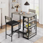 3-Piece Bar Table and Chairs Set with 3 Tier Storage Shelves,  with PU Cushion Bar Chairs