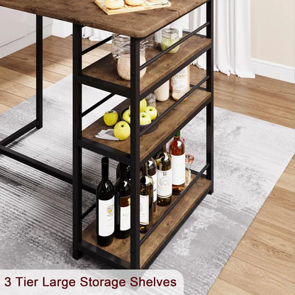 3-Piece Bar Table and Chairs Set with 3 Tier Storage Shelves,  with PU Cushion Bar Chairs