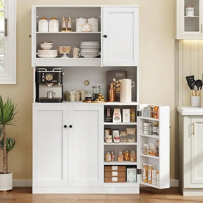 71" Tall Pantry Storage Cabinet with Microwave Stand & Door Shelf,  6 Doors
