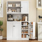 71" Tall Pantry Storage Cabinet with Microwave Stand & Door Shelf,  6 Doors