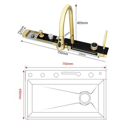 Multifunctional Kitchen Waterfall Sink Digital Display; 304 Stainless Steel