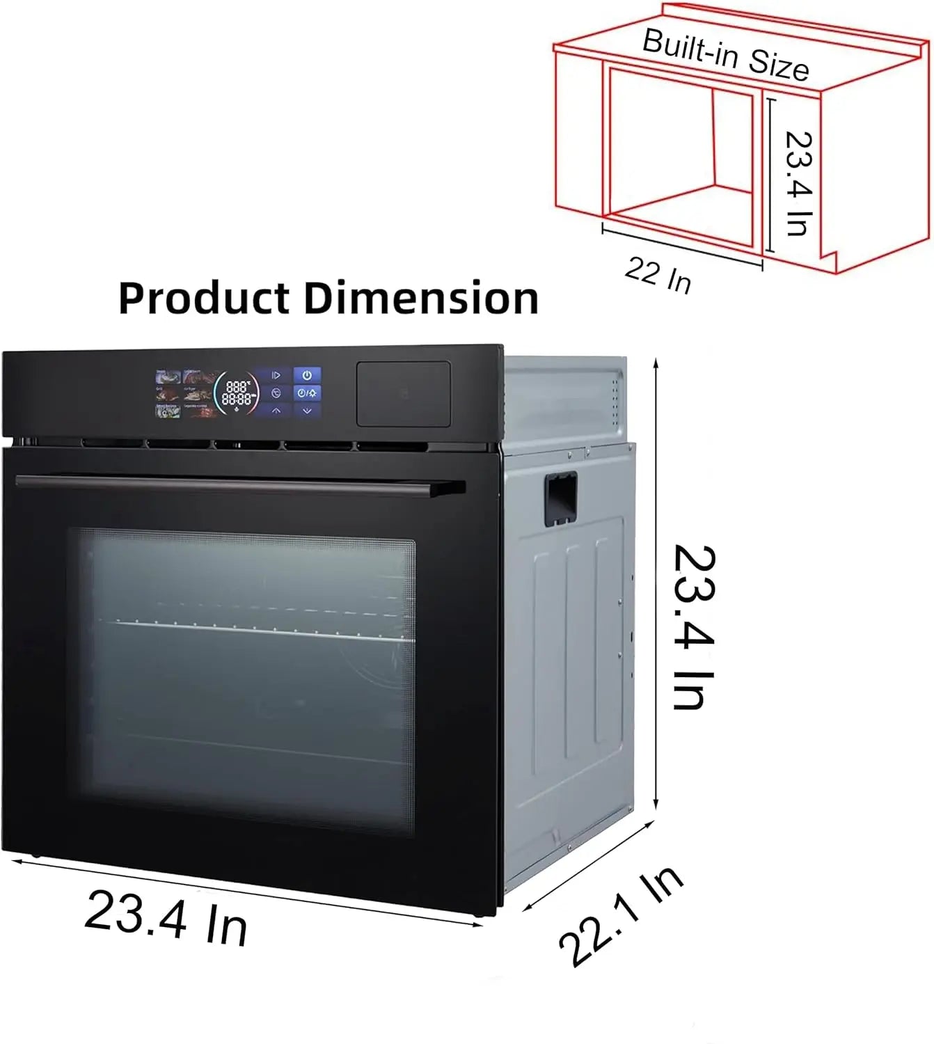 24" Built-in Electric Ovens with 70L Capacity 3000W Single Wall Oven with View Window 8 Cooking Functions 240V