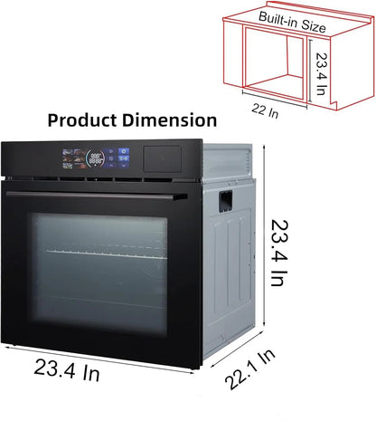 24" Built-in Electric Ovens with 70L Capacity 3000W Single Wall Oven with View Window 8 Cooking Functions 240V