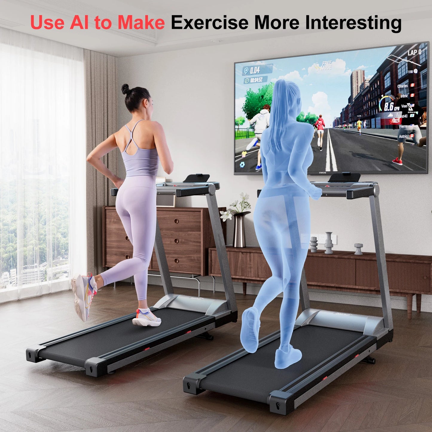 3.5HP Foldable Incline Home Treadmill  with Handle Bar Holder 350LBS Capacity Touch Screen Smart App Data Monitoring