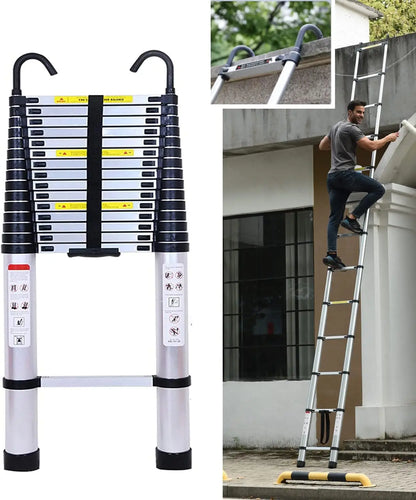 Telescopic Collapsible Ladder with Detachable Hooks & Extendable Steps Non-Slip Feet