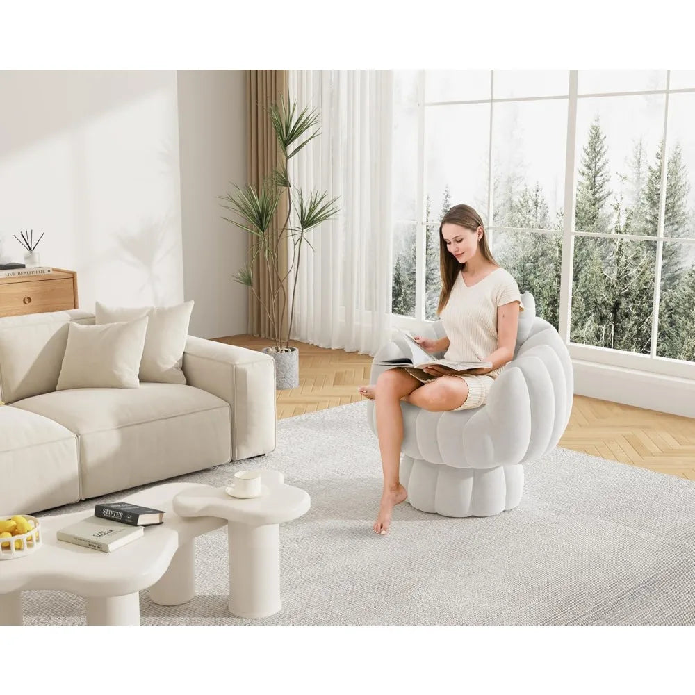 Mid Century Modern 360 Degree Swivel Accent Sofa Chair Set of 2,Velvet Fabric Wide Upholstered Pumpkin Reading Chair, Armchair f