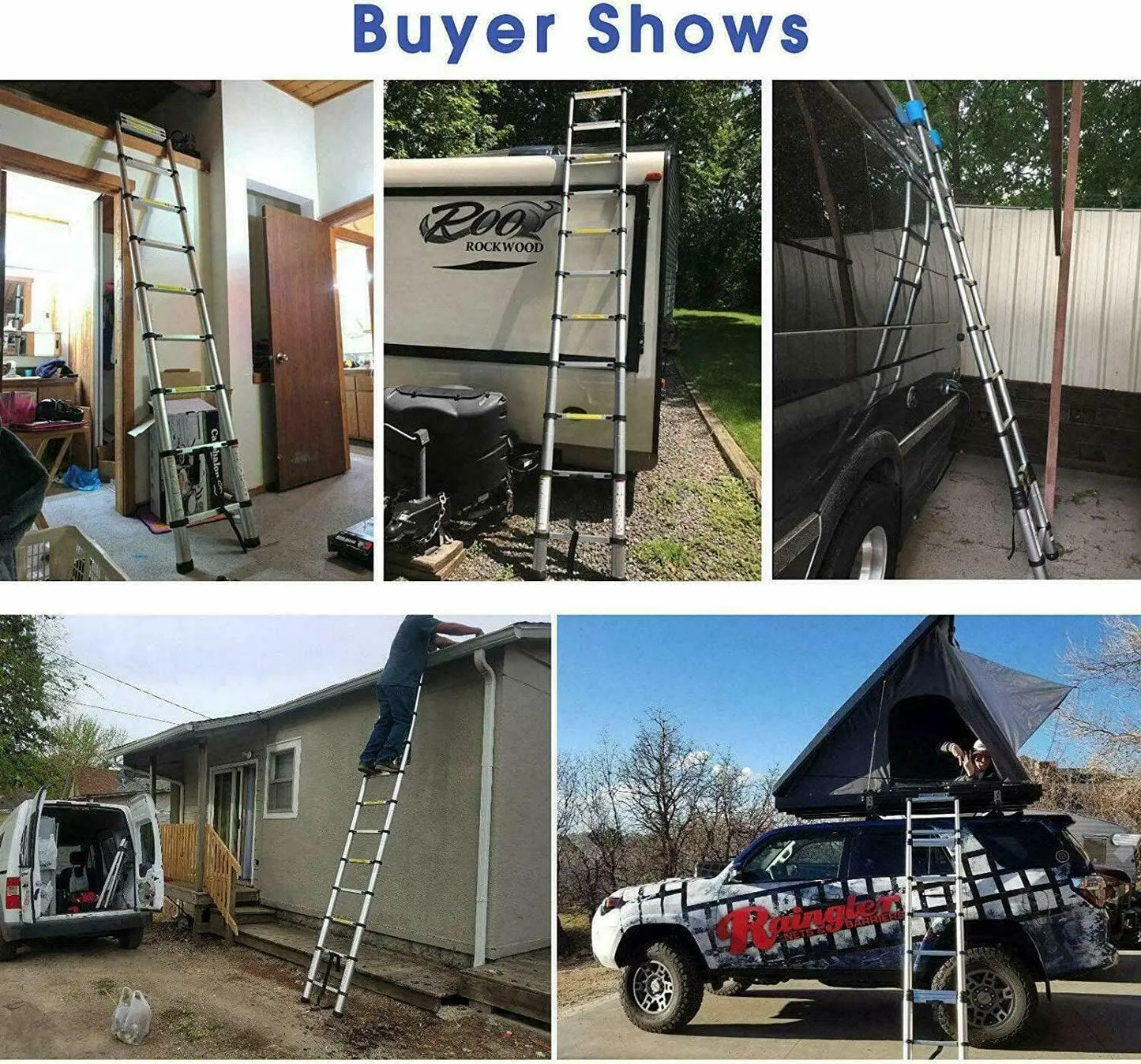 Telescopic Collapsible Ladder with Detachable Hooks & Extendable Steps Non-Slip Feet