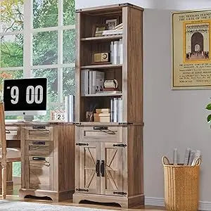 Bookshelf with Storage Cabinet, 72" Tall Adjustable Shelves