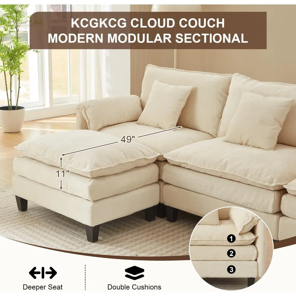 Luxury 108” Modular Sectional Sofa – Comfy Cloud Couch with Movable Ottoman, Charging Station,Side Pockets & Throw Pillows