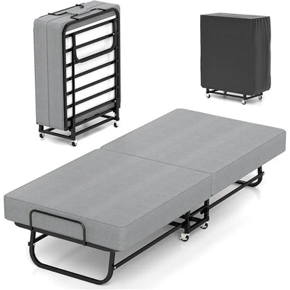 Folding Bed with Mattress, Metal Frame