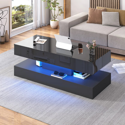 High Glossy LED Coffee TableOpen Display Shelf & Large Storage Space