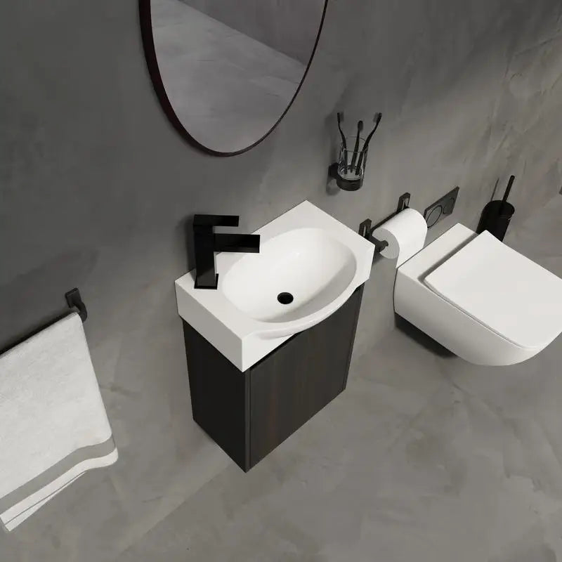 16" Bathroom Vanity Sink Combo for Compact Spaces; Ceramic Sink, Bathroom Cabinet