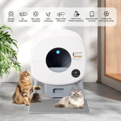 Extra Large Automatic Litter Box Self Cleaning for Multiple Cats, Odor-Free, App-Controlled