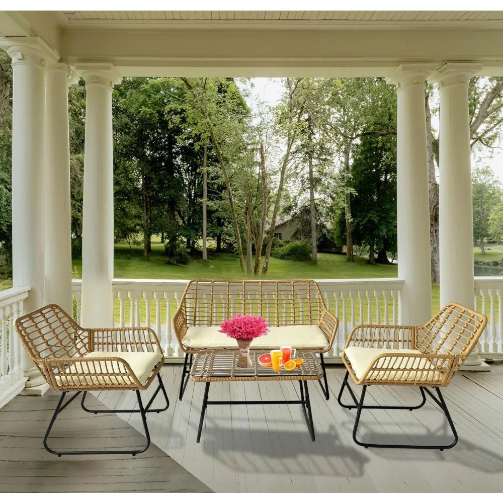 4-Piece Rattan Patio Set: Indoor/Outdoor Wicker