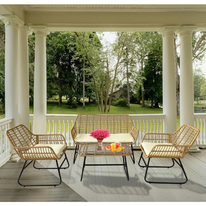 4-Piece Rattan Patio Set: Indoor/Outdoor Wicker