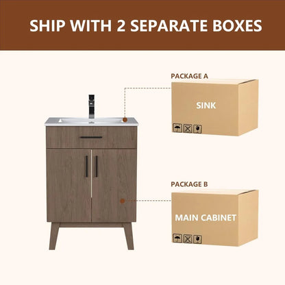 24" Bathroom Vanity with or without Sink, Two Soft Close Cabinet Doors
